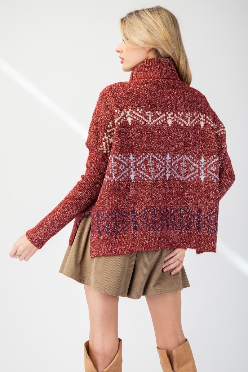 Turtleneck Knit Sweater Top in Chestnut