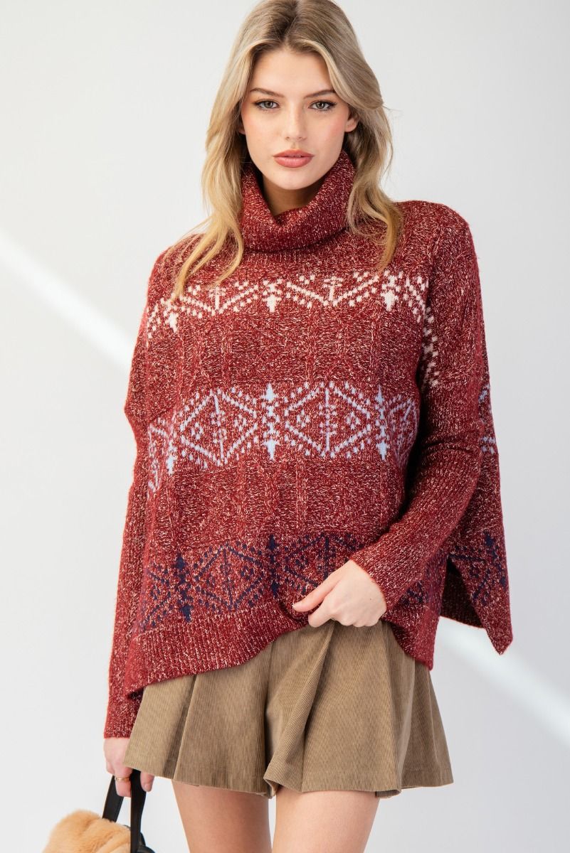 Turtleneck Knit Sweater Top in Chestnut