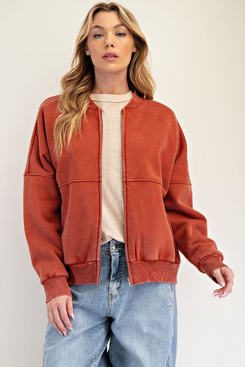 Mineral Washed Bomber Jacket in Rust