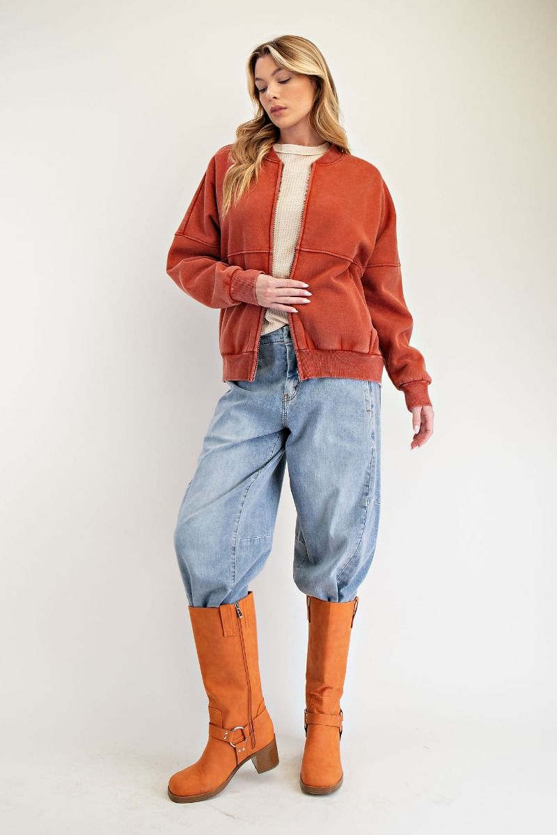 Mineral Washed Bomber Jacket in Rust