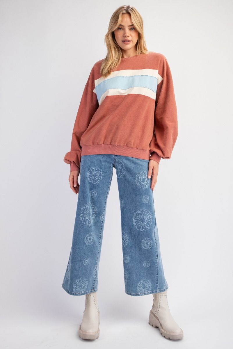 Color Mix Washed Pullover in Crimson