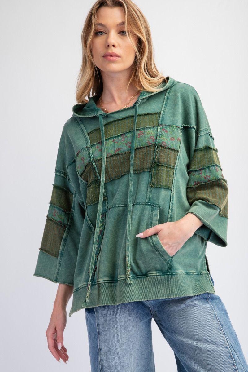 Mix Texture Pullover in Pine Green