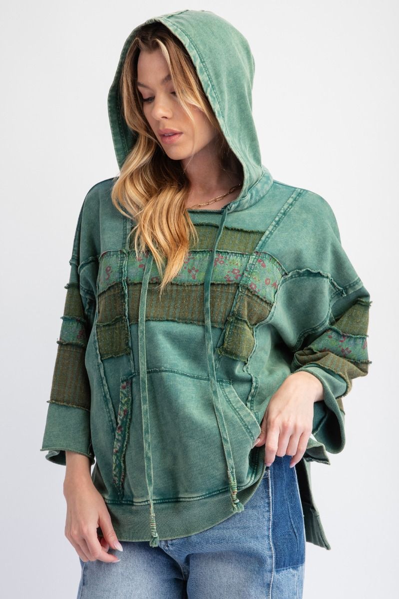 Mix Texture Pullover in Pine Green