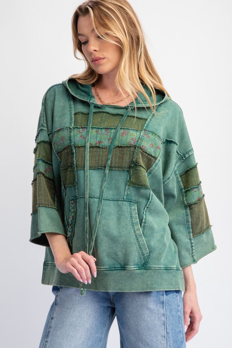 Mix Texture Pullover in Pine Green