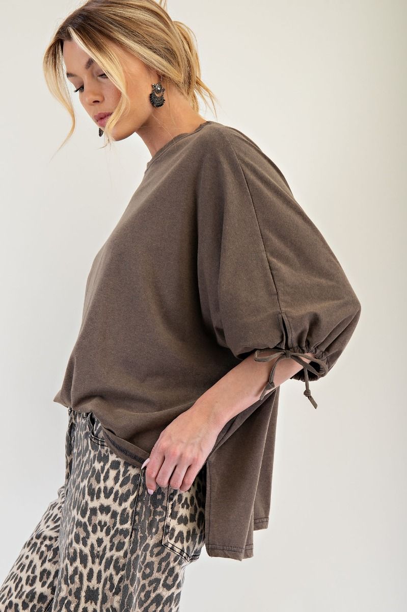 Mineral Washed 3/4 Sleeve top in Ash