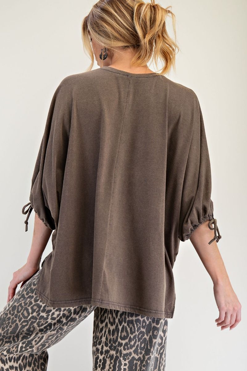 Mineral Washed 3/4 Sleeve top in Ash