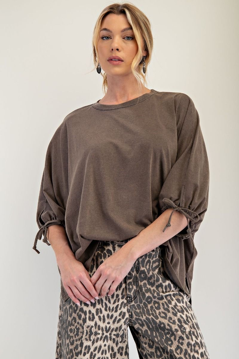 Mineral Washed 3/4 Sleeve top in Ash