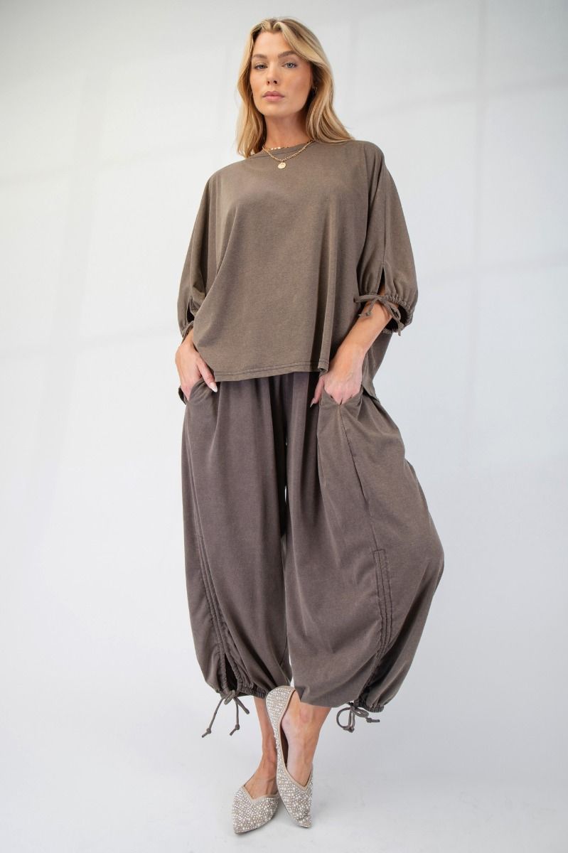 Mineral Washed 3/4 Sleeve top in Ash