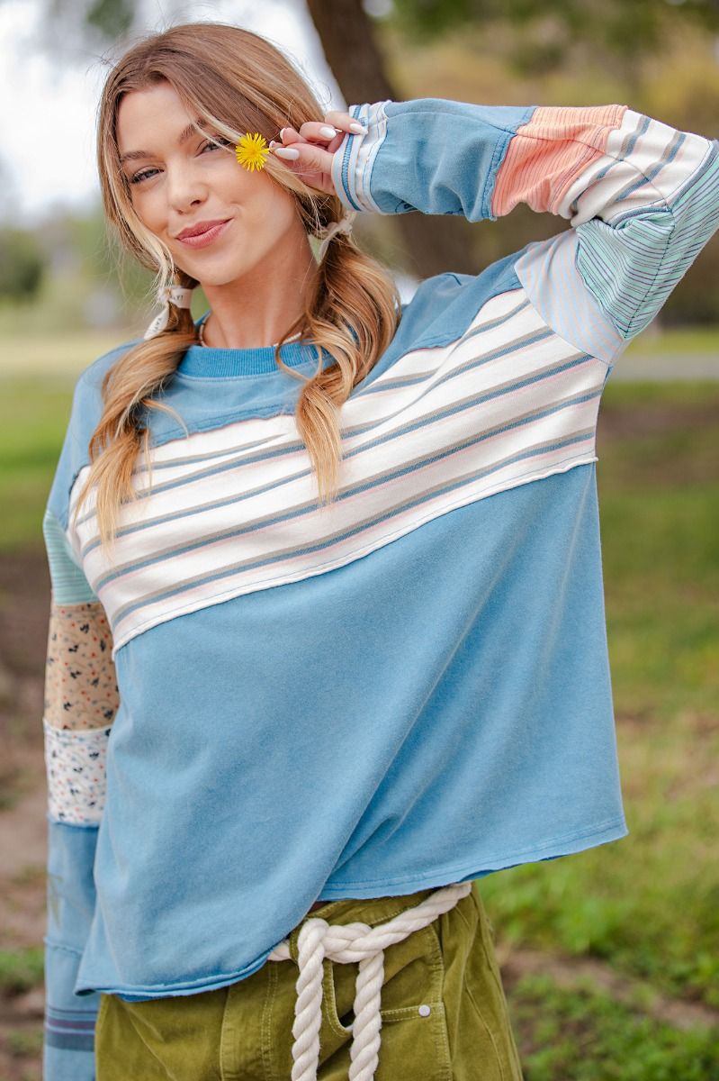 Stripe Mix Terry Pullover