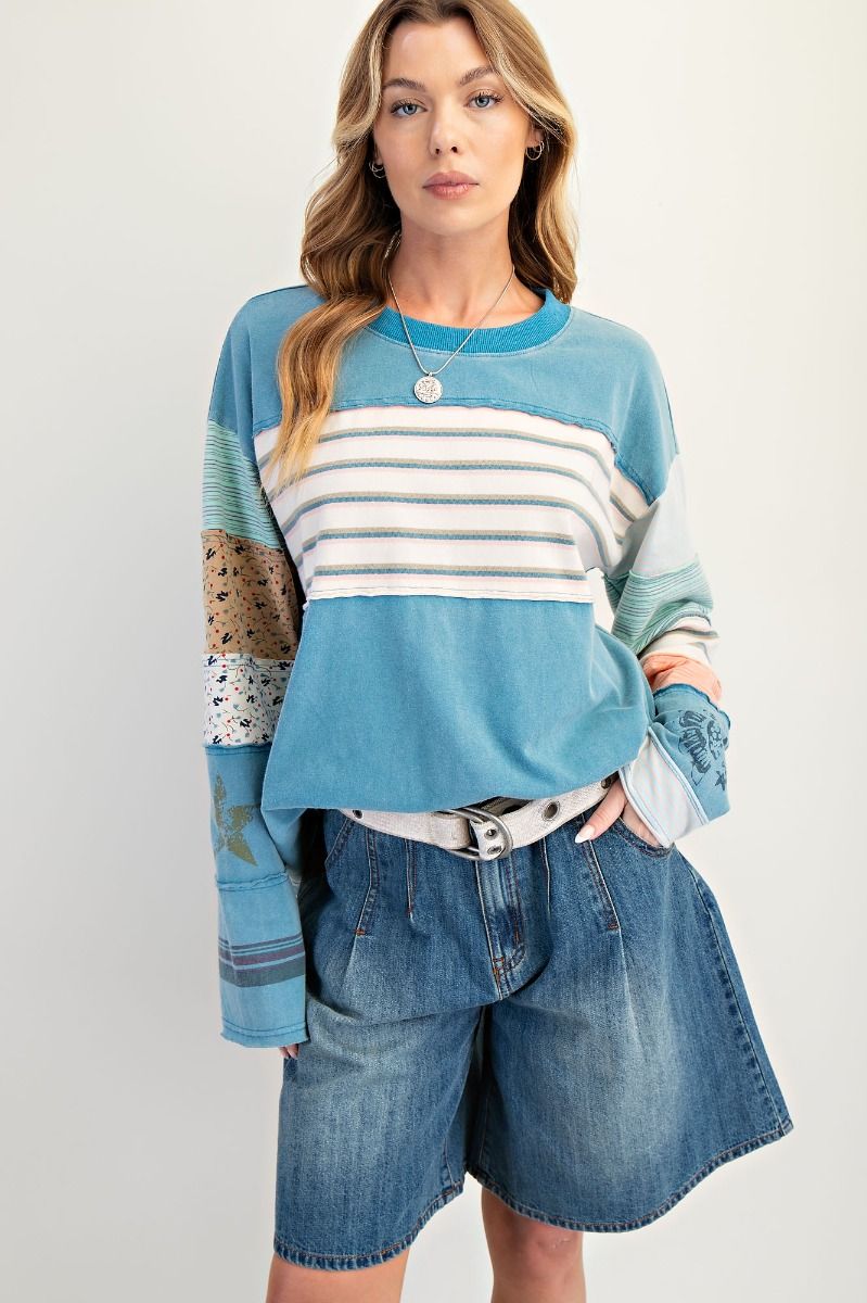 Stripe Mix Terry Pullover