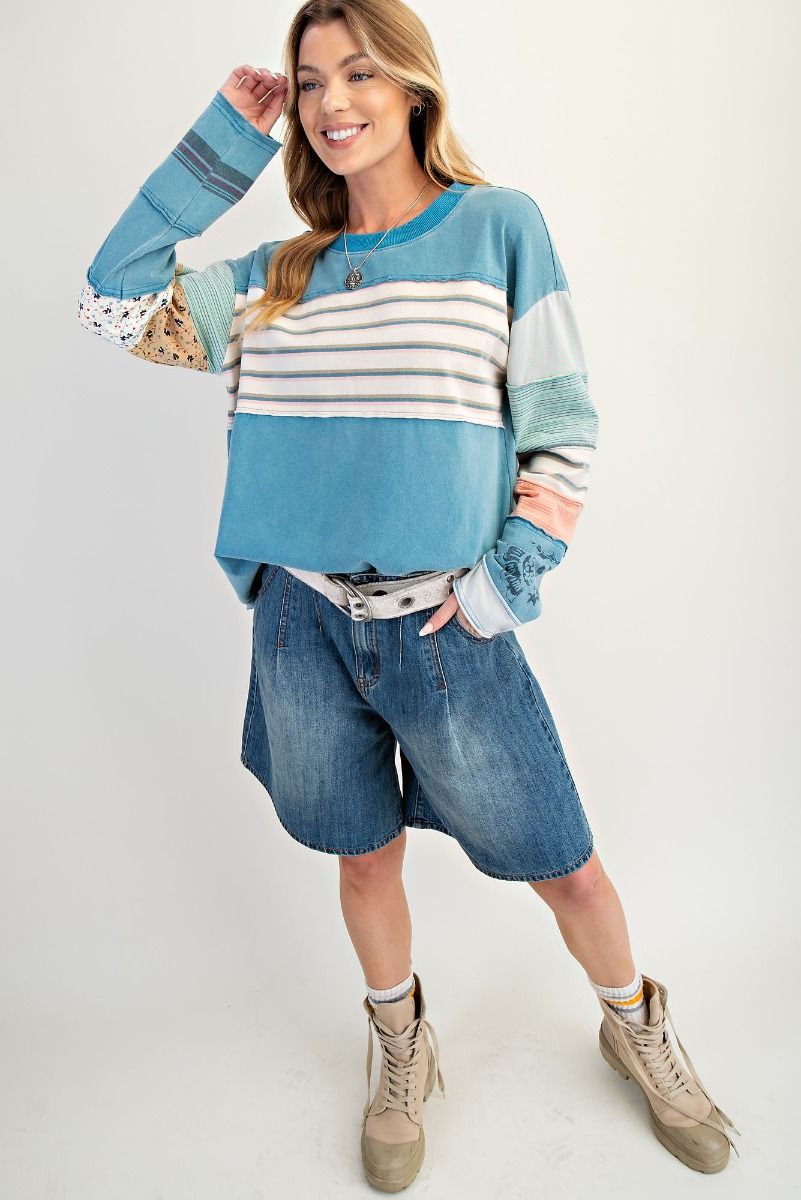 Stripe Mix Terry Pullover