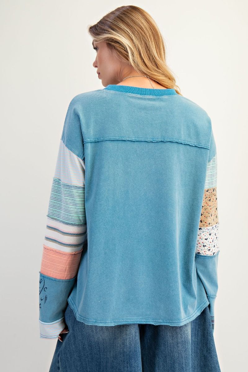 Stripe Mix Terry Pullover