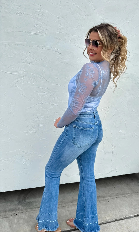 Long Sleeve Lace Top in Baby Blue