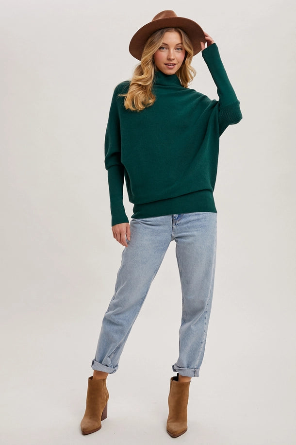 Slouch Neck Dolman Pullover in Hunter Green