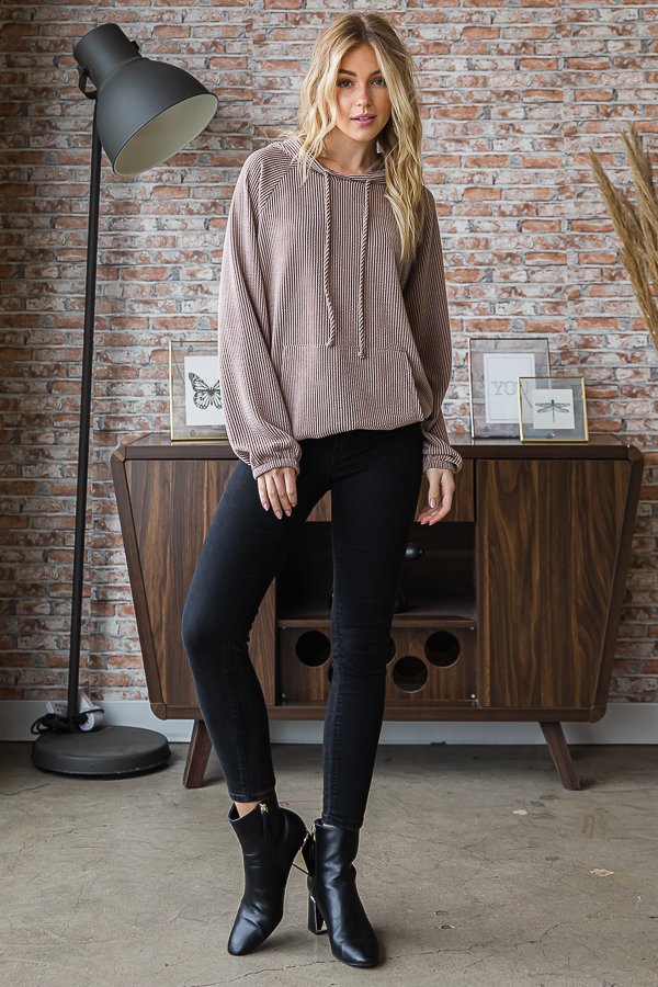 Ribbed Hoodie with Kangaroo Pockets