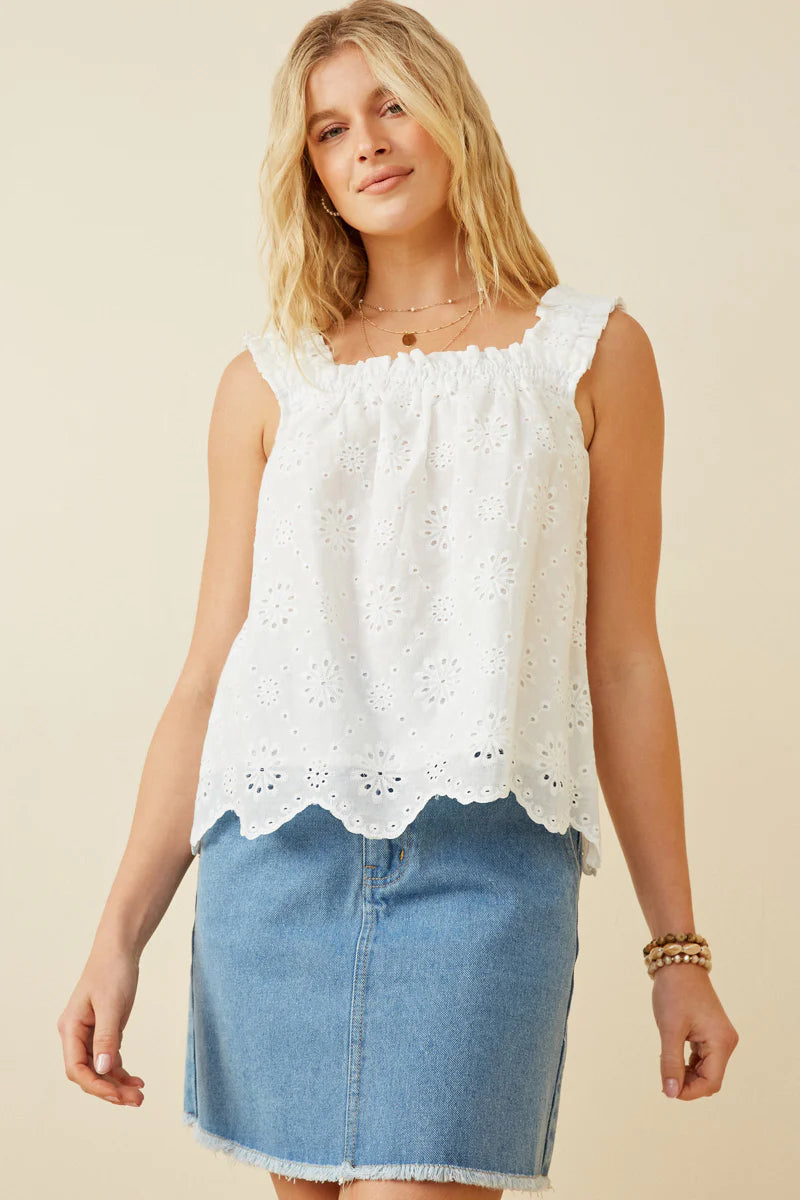 Plus Size Eyelet Woven Top in Off White