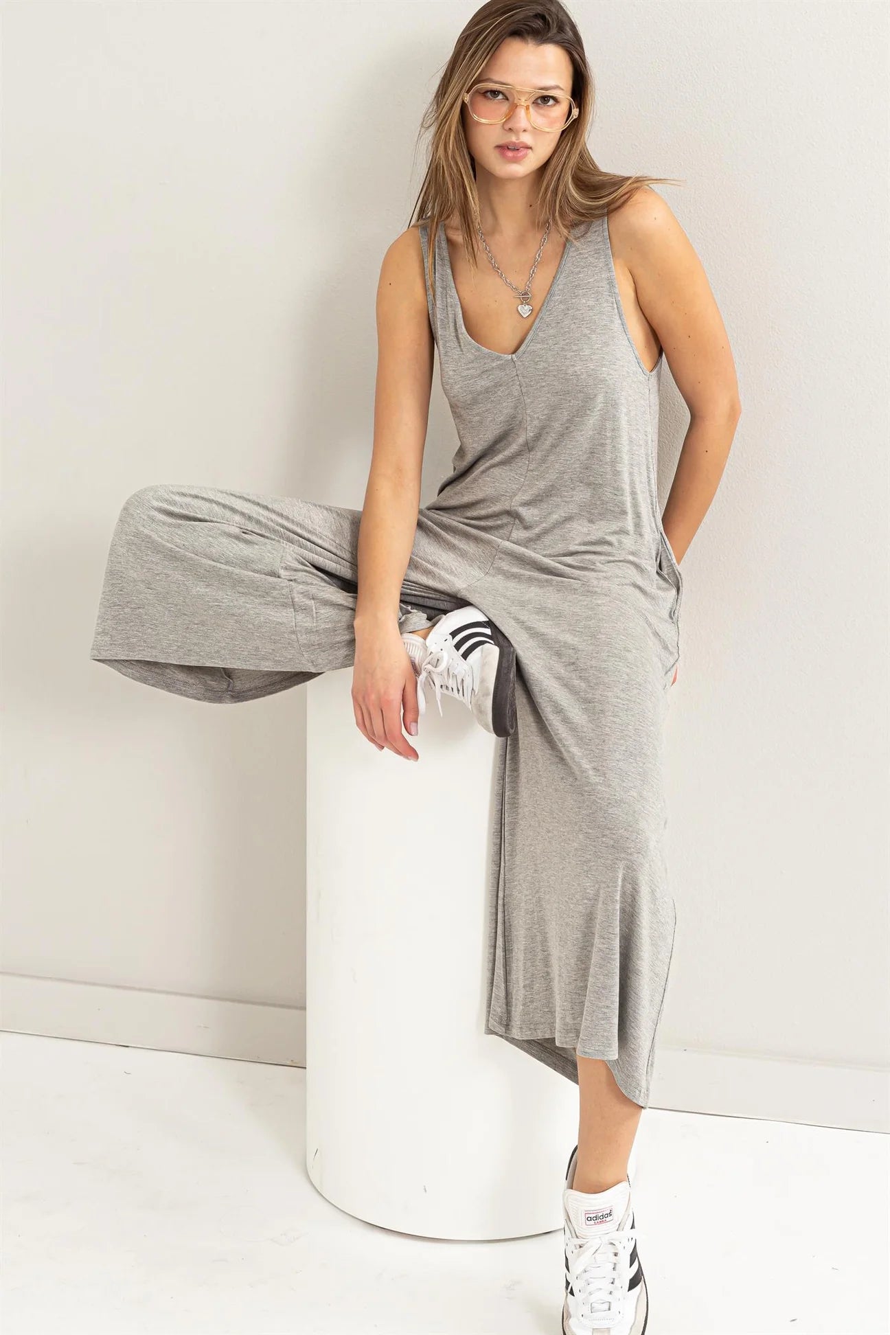 Jersey V-neck Jumpsuit multiple colors 40% off use code:sale40