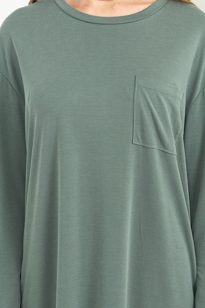Long sleeve T-Shirt dress in Grey Green