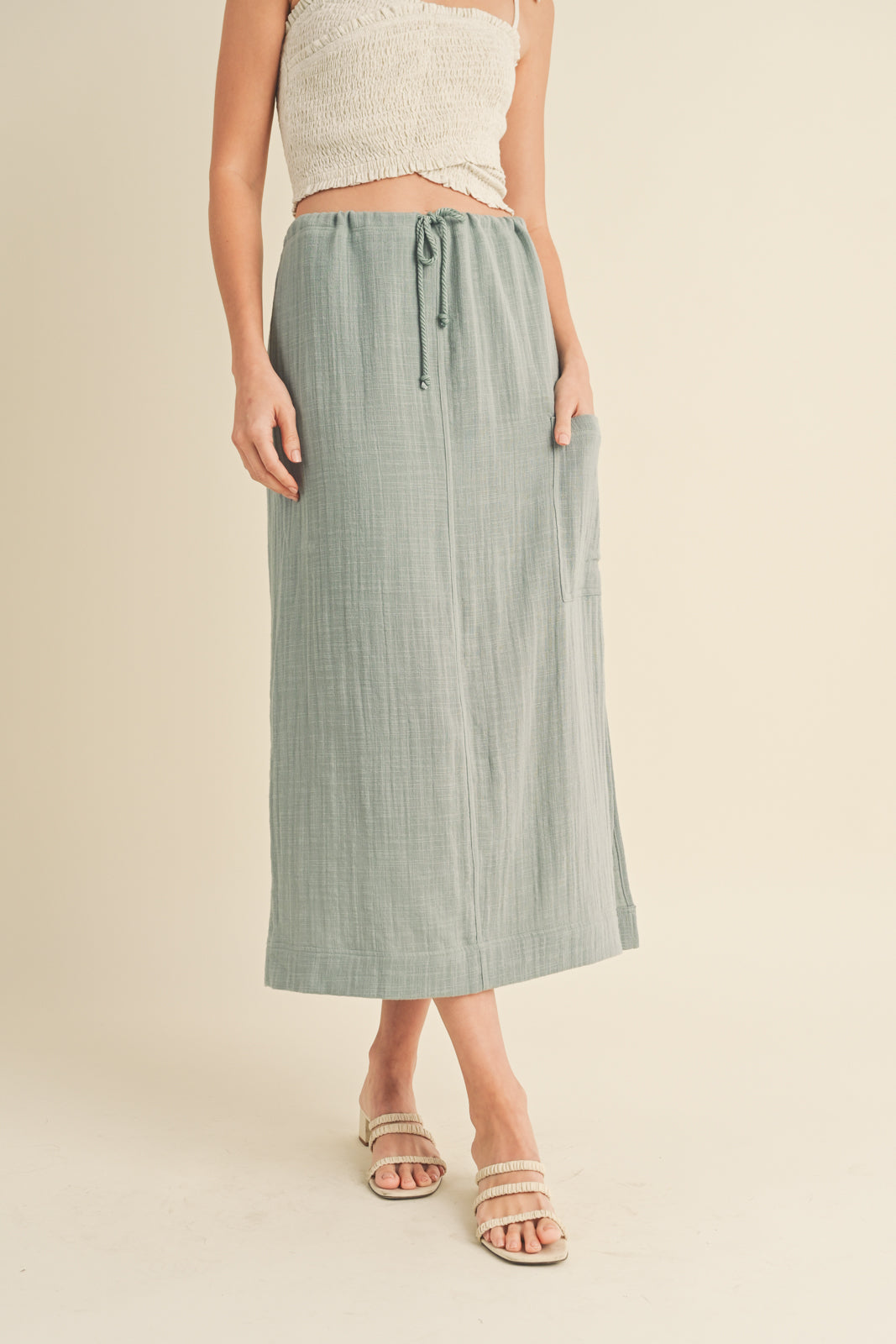 Linen Midi Skirt in Sage