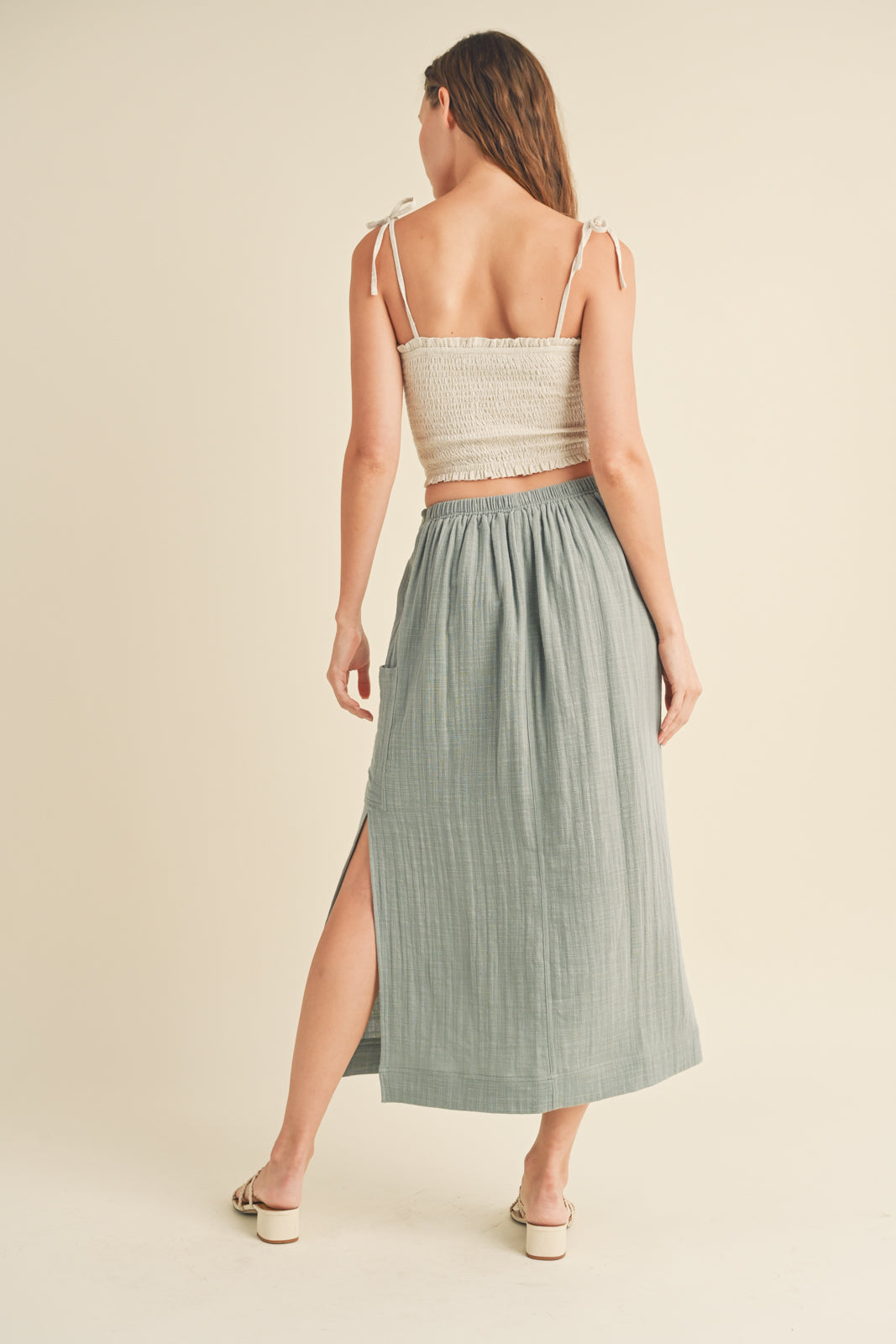 Linen Midi Skirt in Sage