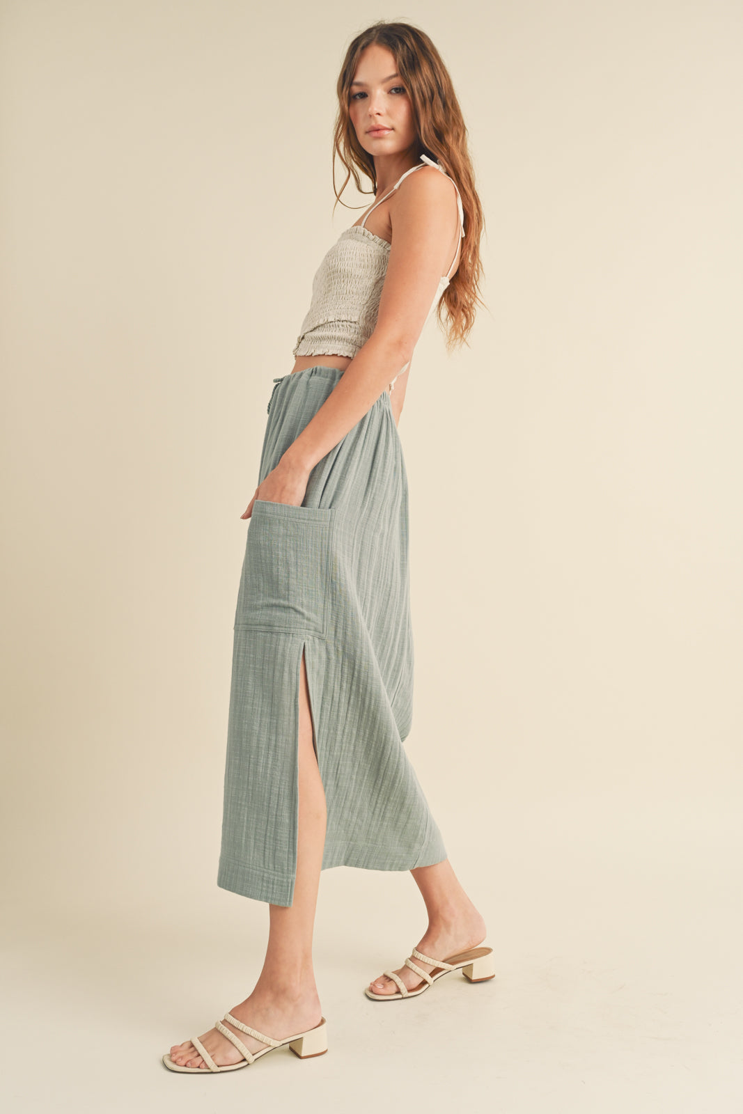 Linen Midi Skirt in Sage