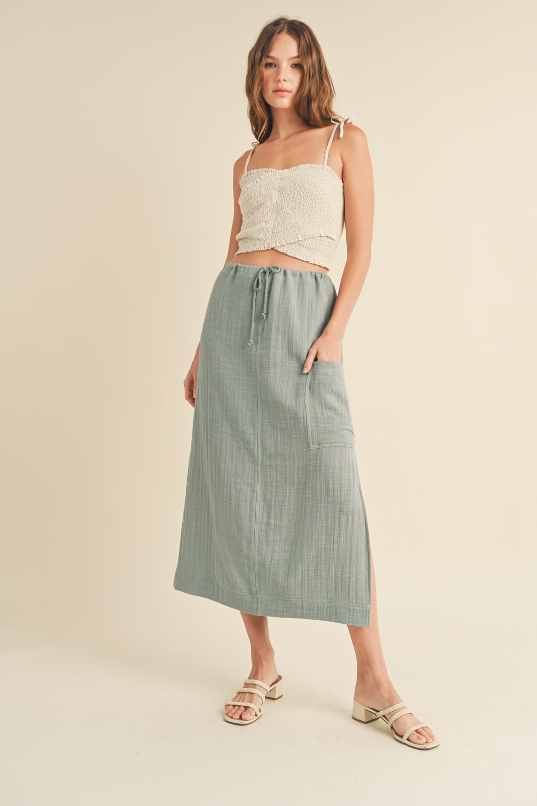 Linen Midi Skirt in Sage