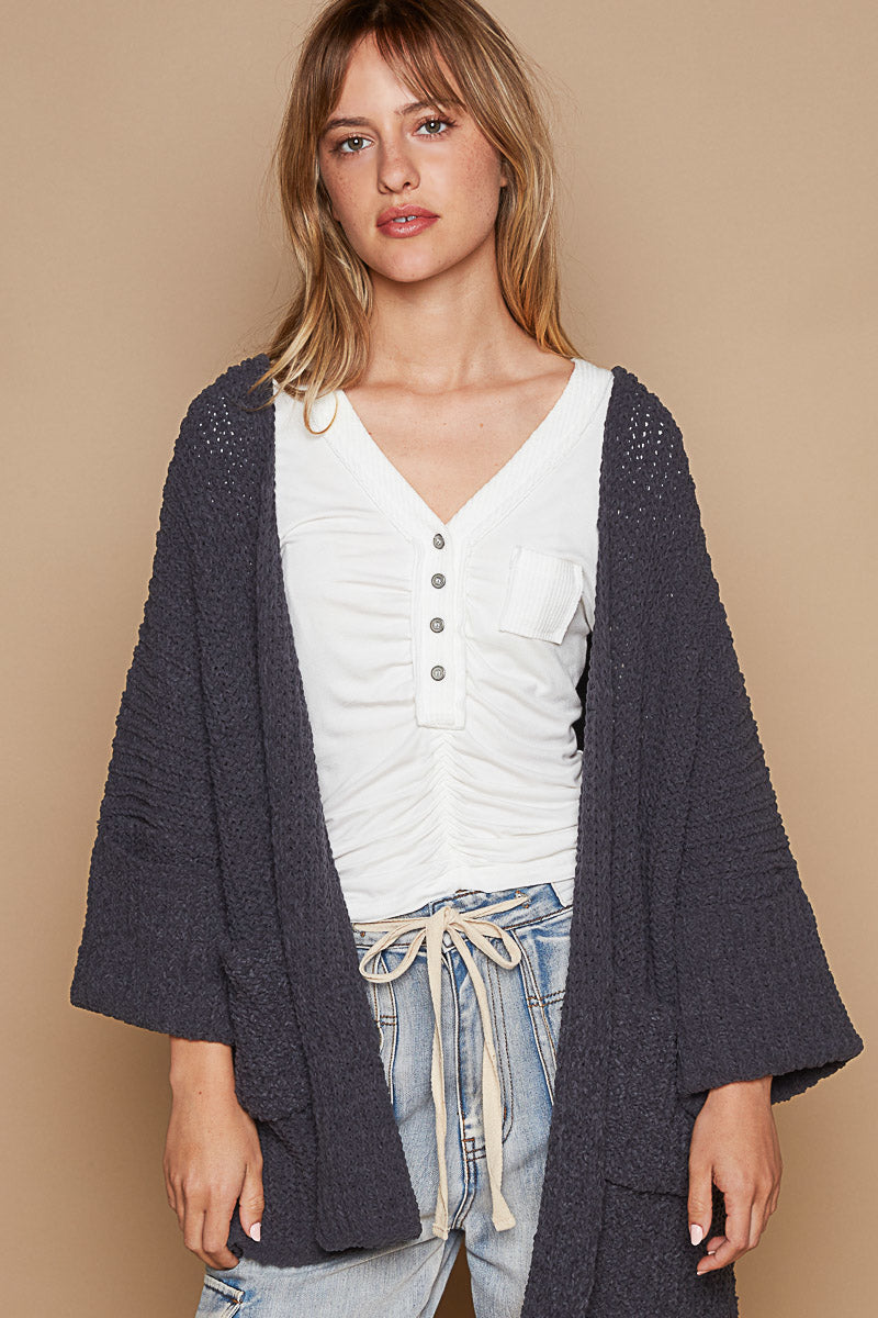 Cuffed Sleeve Cardigan in Charcoal