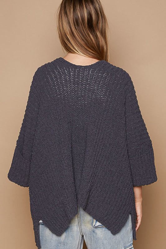 Cuffed Sleeve Cardigan in Charcoal