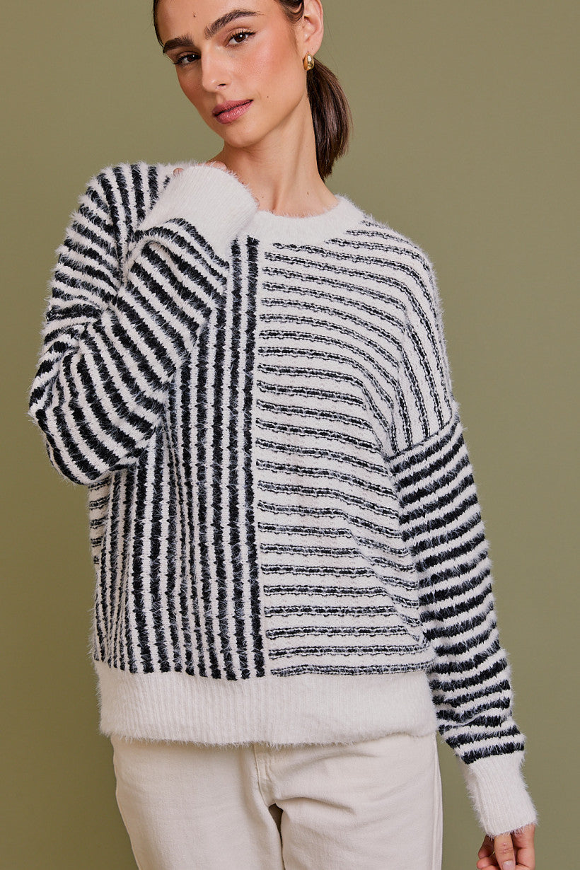 Long Sleeve Crew Neck Striped Sweater