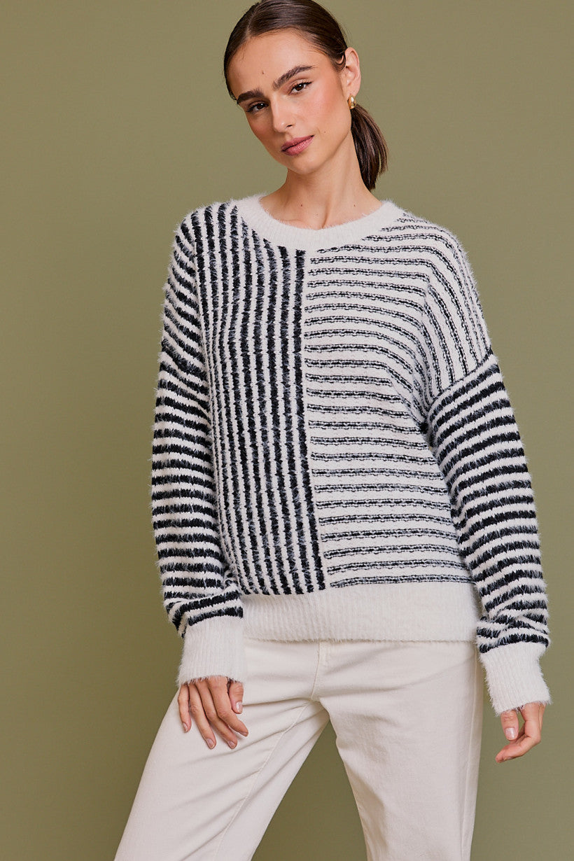 Long Sleeve Crew Neck Striped Sweater