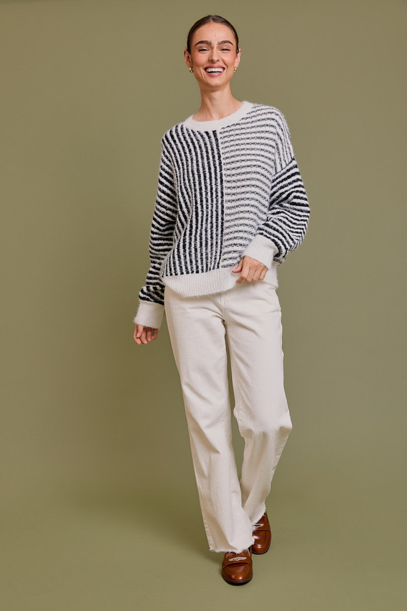 Long Sleeve Crew Neck Striped Sweater