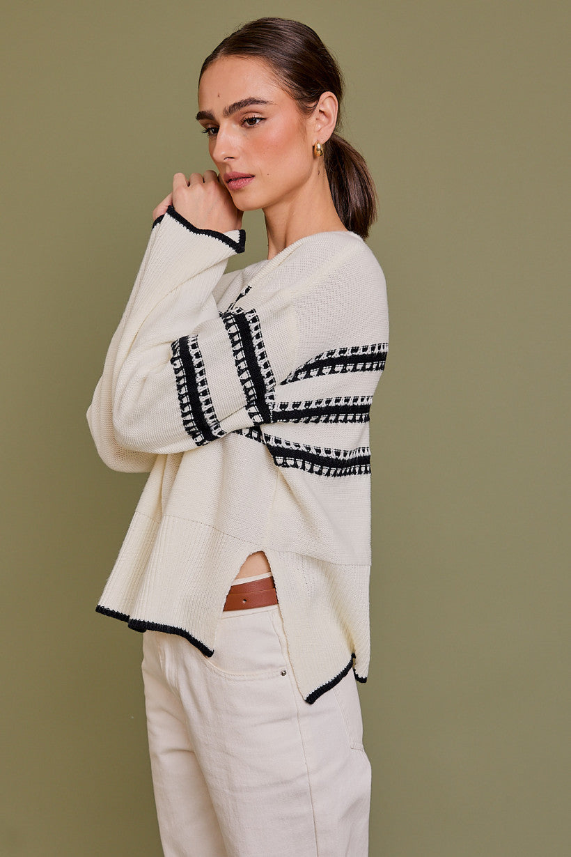 Striped Sweater w/ Bell Sleeve main image 1