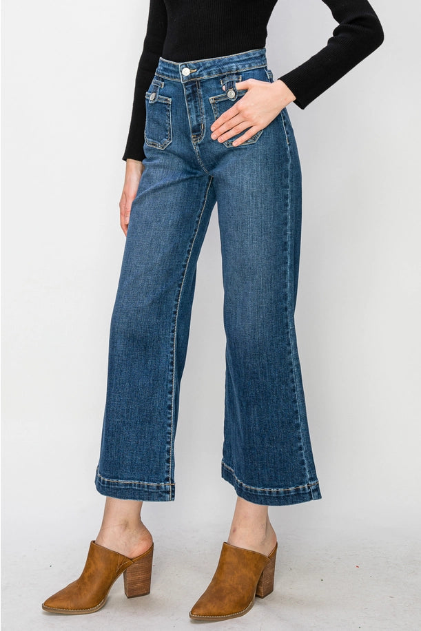 Plus Size High Rise Crop Palazzo Jeans by Artemis Vintage