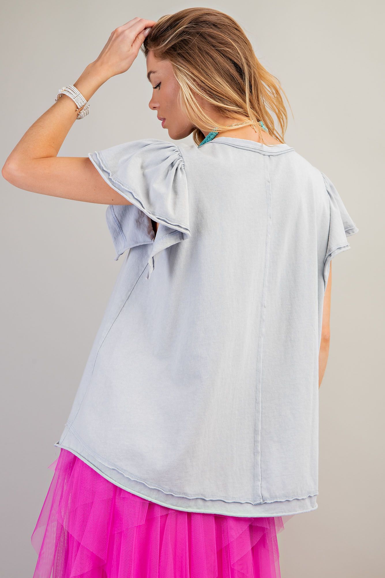 Ruffled Sleeve Pintuck top