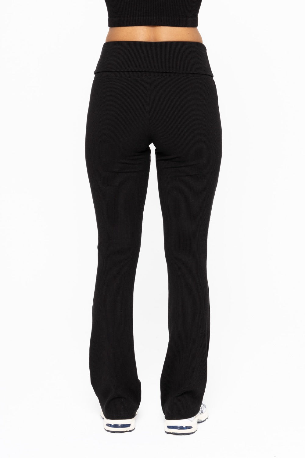Knit Ribbed Foldover Flare Leggings in Black