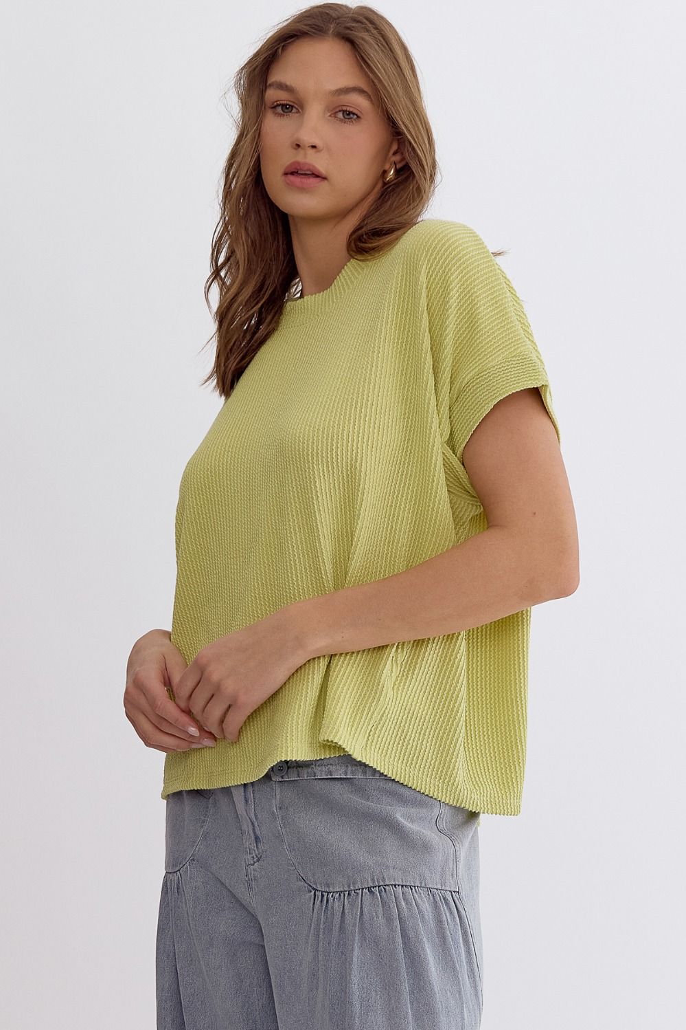 Short Sleeve Knit Top in Lime