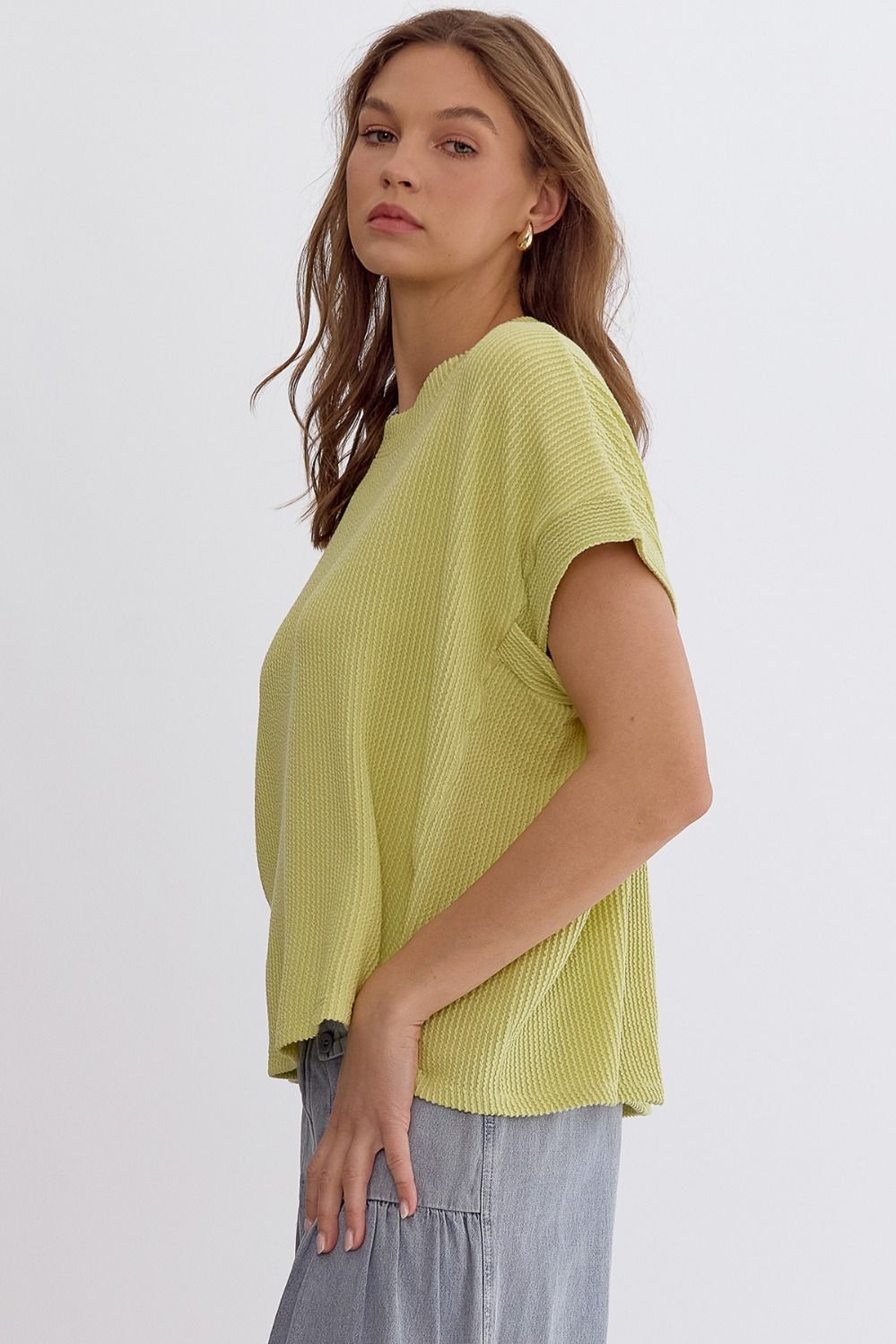 Short Sleeve Knit Top in Lime