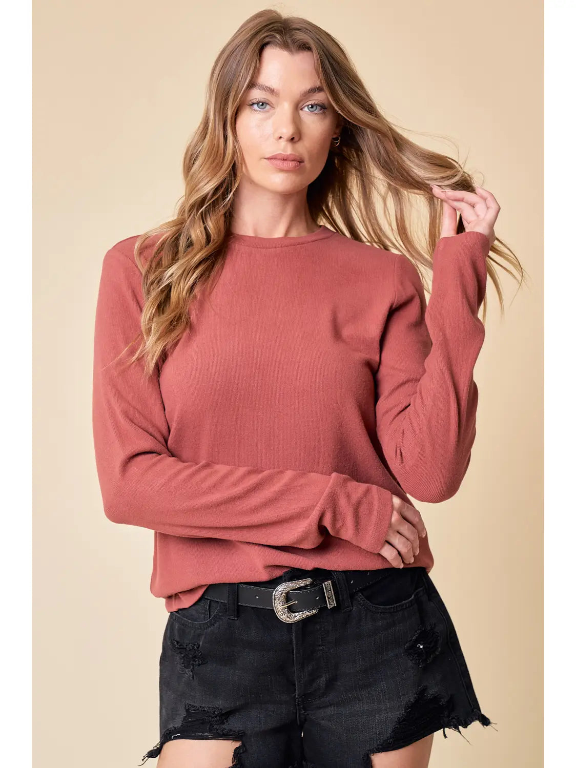 Soft knit top in Brick