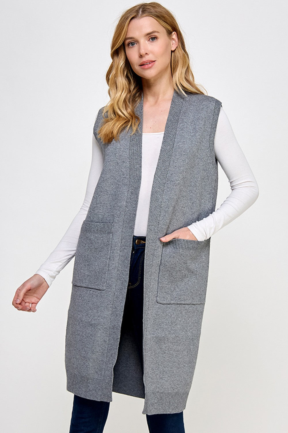 Long Sweater Vest in Grey