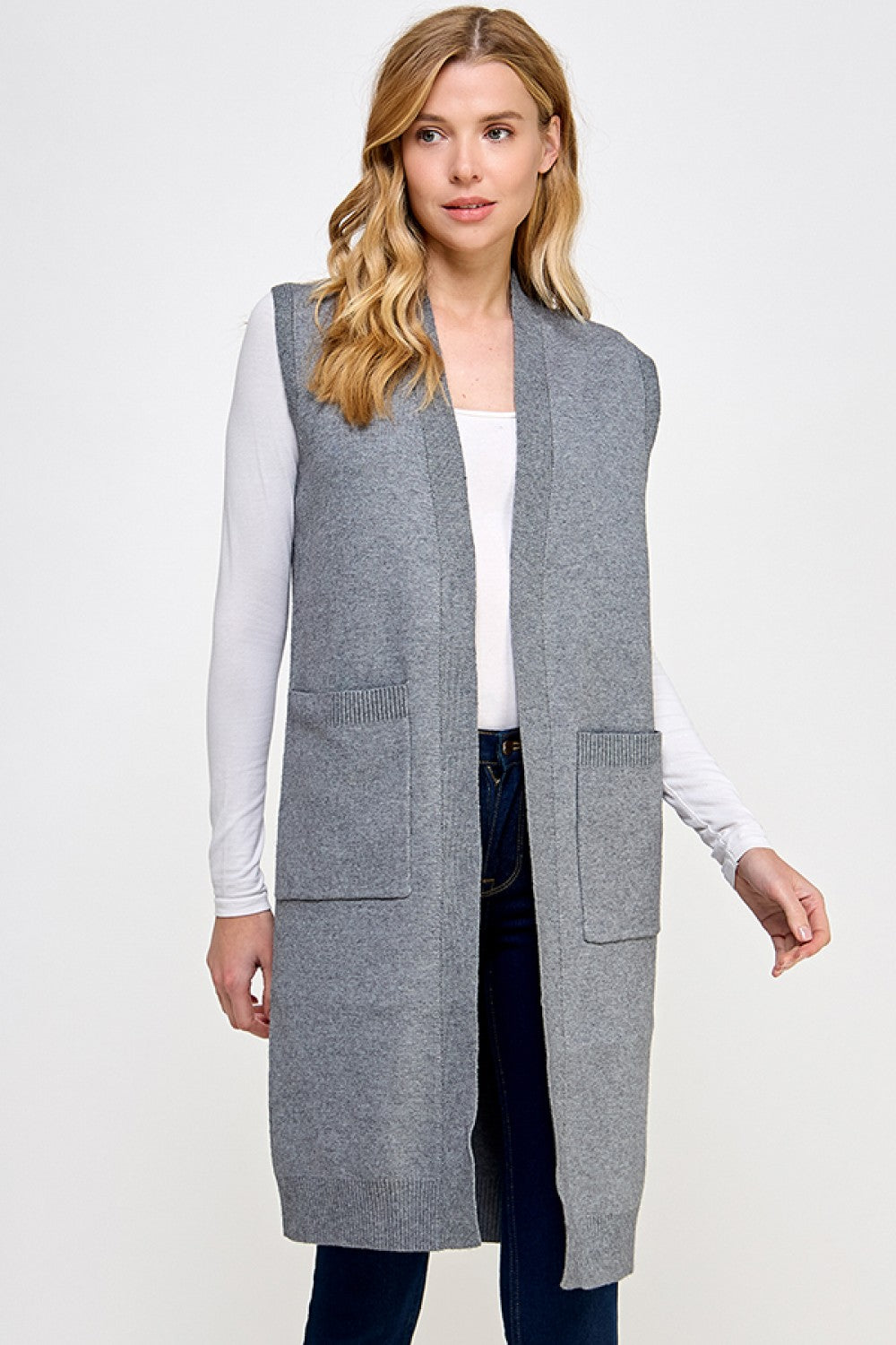 Long Sweater Vest in Grey