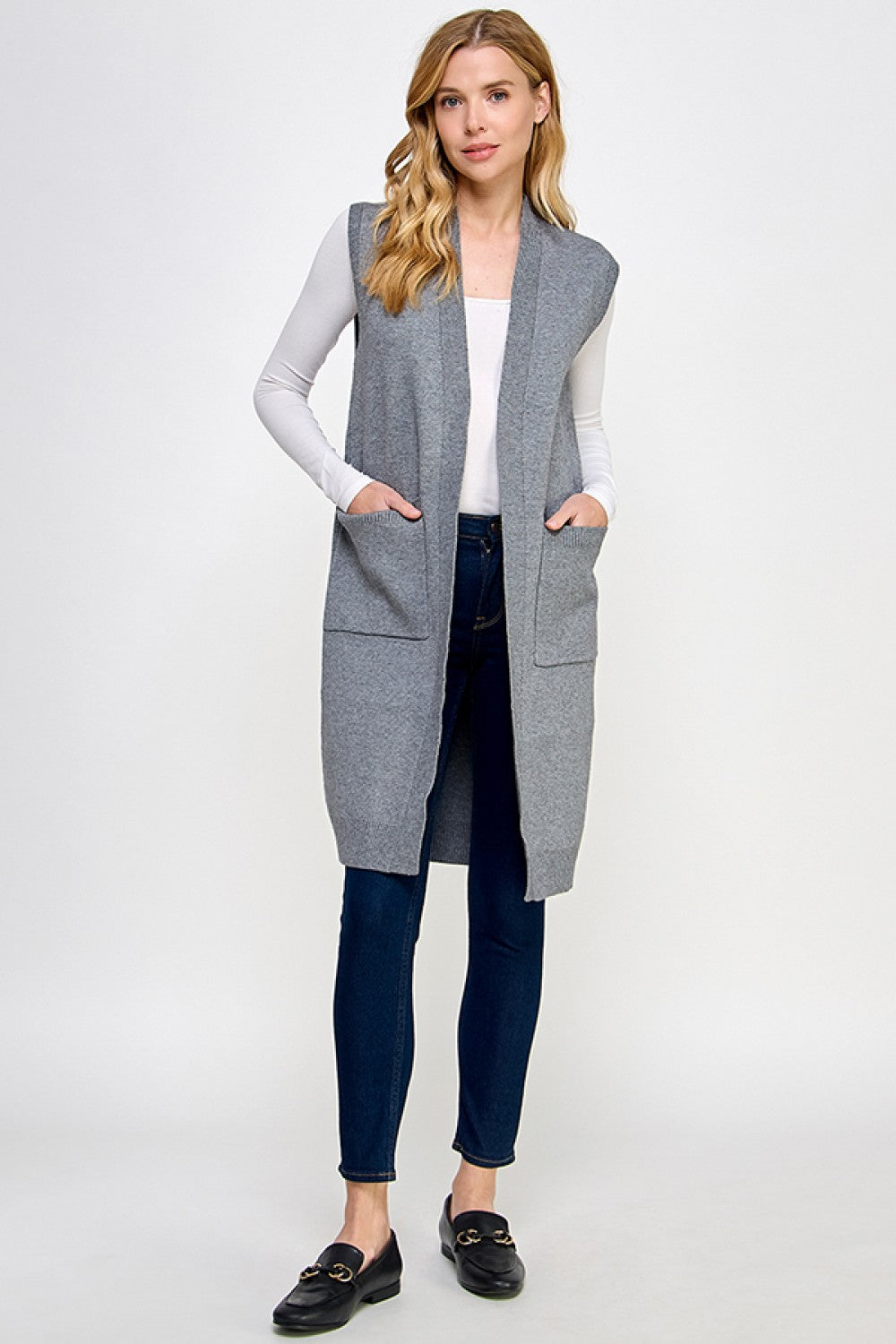 Long Sweater Vest in Grey