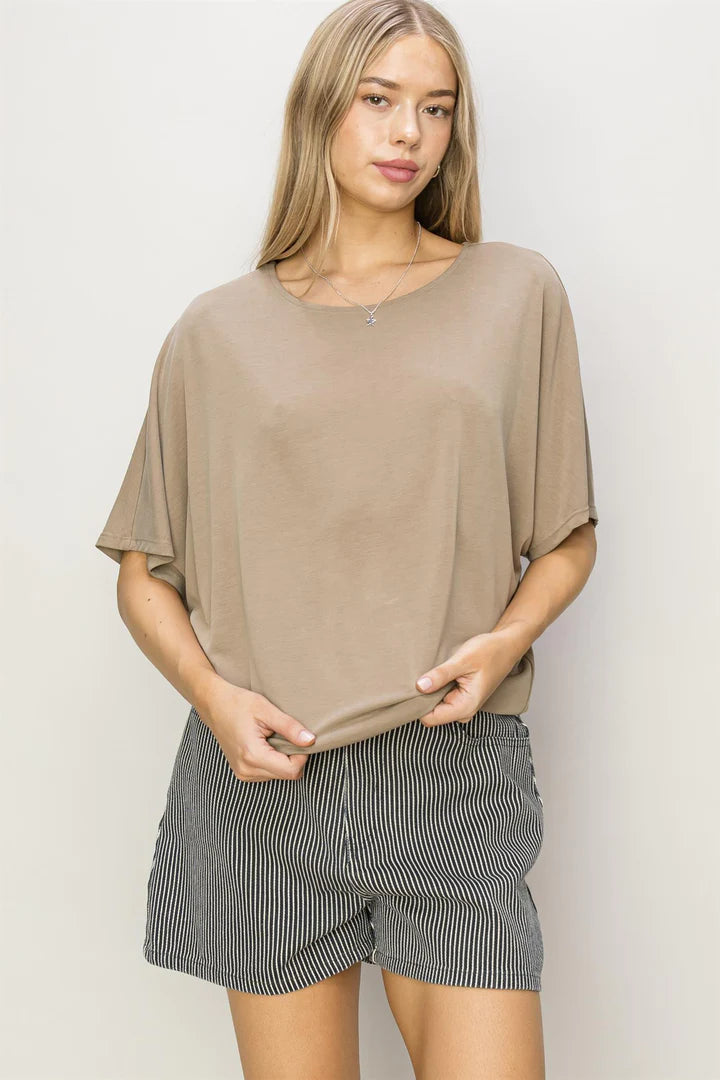 Short Sleeve Dolman Top in Mocha