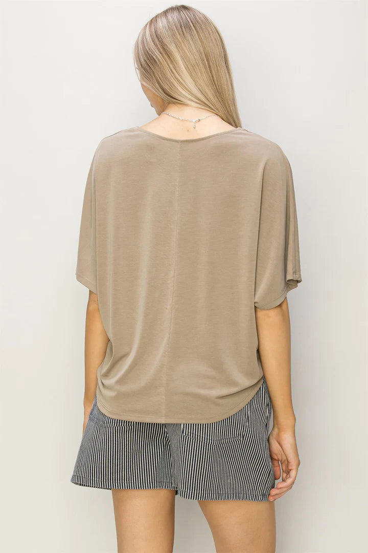 Short Sleeve Dolman Top in Mocha