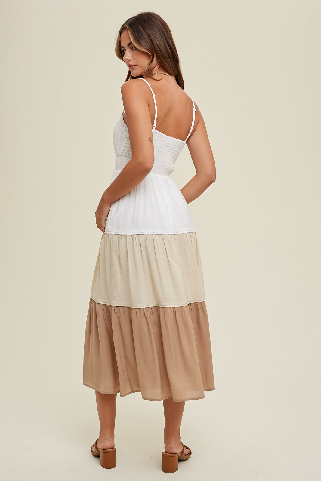 Mocha Colorblock Tiered Dress