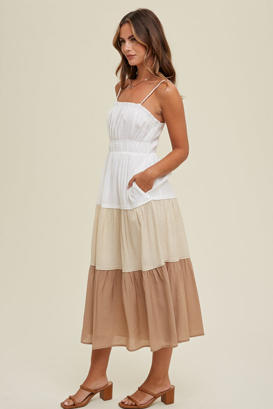 Mocha Colorblock Tiered Dress