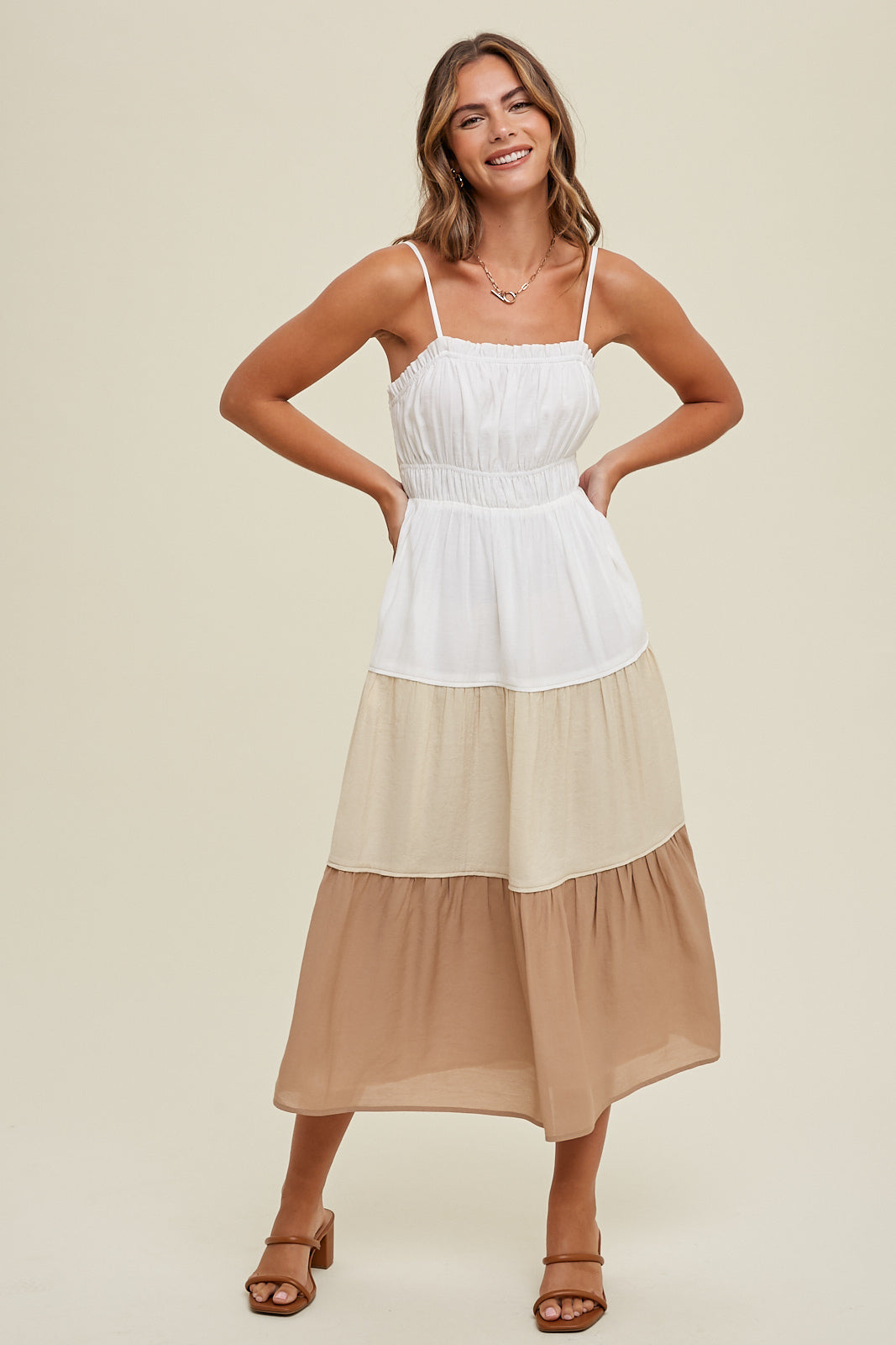 Mocha Colorblock Tiered Dress