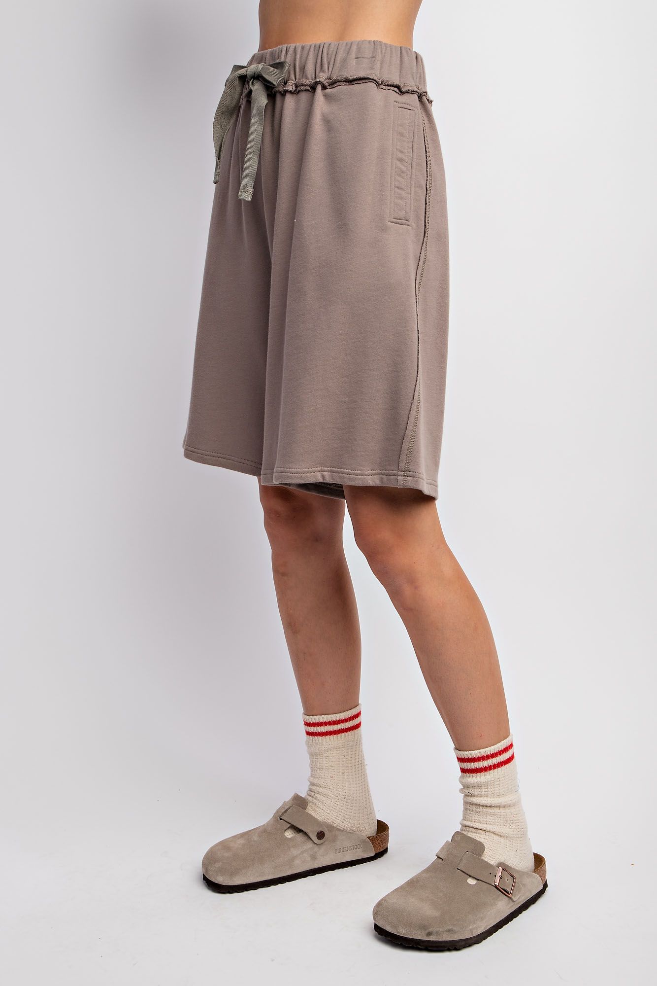 Inside out terry knit shorts in Ash Mocha