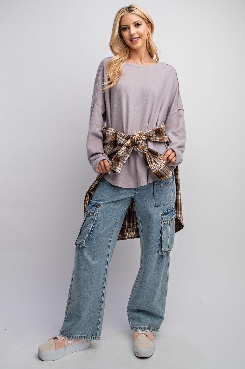 Mineral Washed Dolman Top in Mushroom