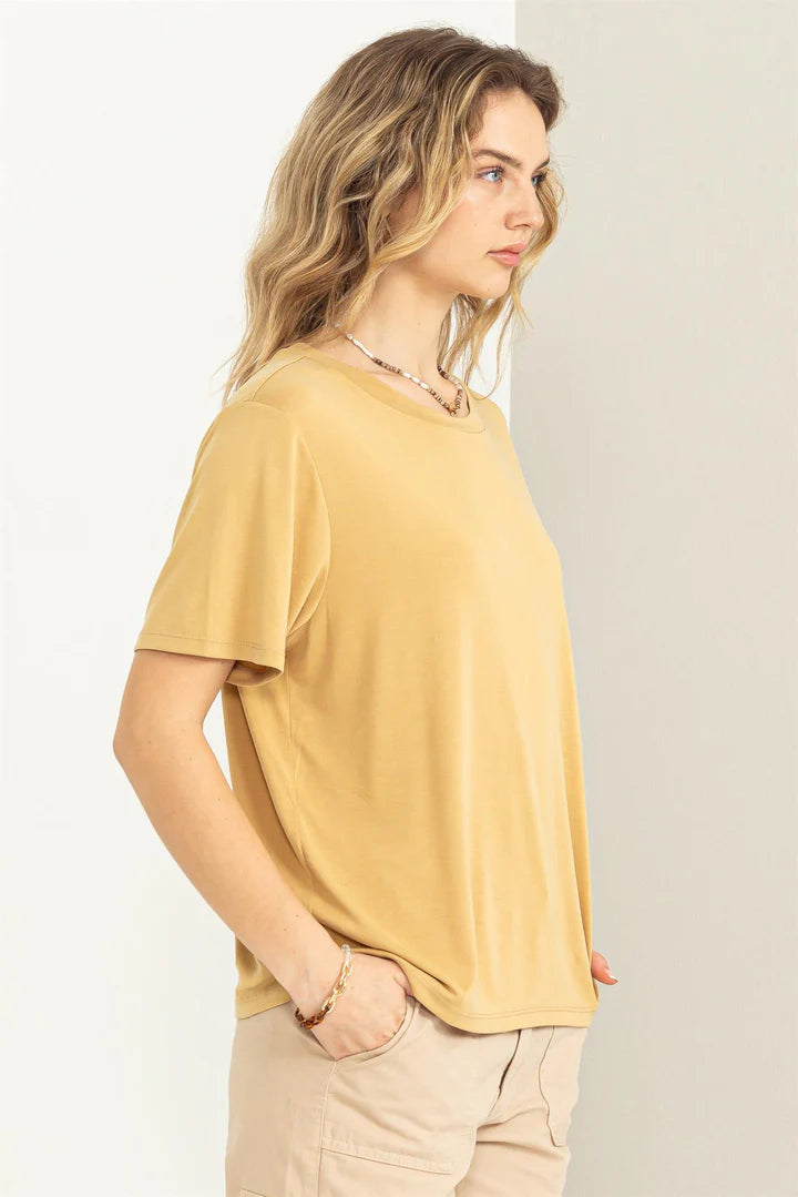 Oversized Girl Next Door tee in Tortilla Brown