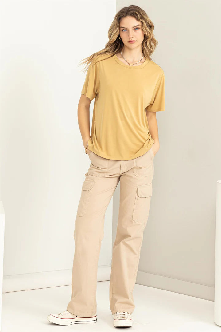 Oversized Girl Next Door tee in Tortilla Brown